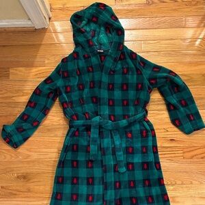Lands' End Green and Red Plaid Holiday Kids Tie Robe